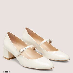 Stuart Weitzman Gaby 45 Mary Jane Shoes in White Leather Size 8